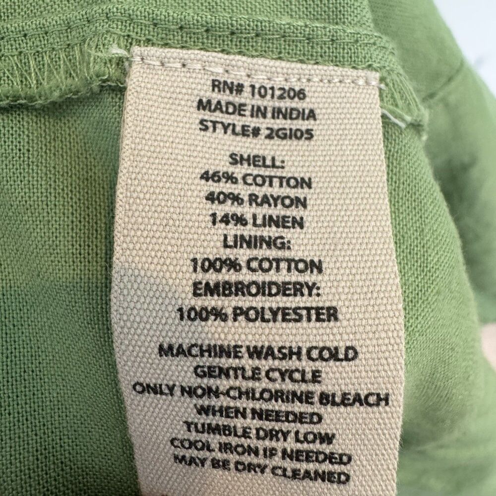 Soft Surroundings Ellison Linen Blend Green Embroidered Maxi Dress Women's L - Picture 7 of 7
